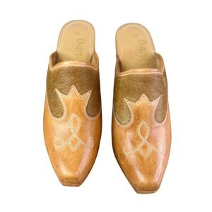 Vintage Danielle Western Mule Brown Leather Pony Hair Pointed Toe Heels size 7